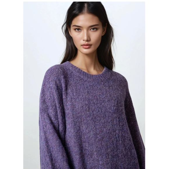 NWT - KATE HEWKO Heathered Purple Knit Balloon Sleeve Sweater - OS - Picture 5 of 16